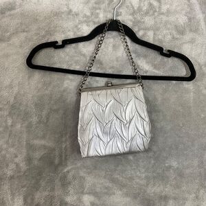 Vtg Jessica McClintock Silver Metallic Cocktail Party Bag Purse Leaf Texture *